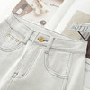 百媚生 白色加长弯刀裤新款牛仔裤高腰显瘦宽松阔腿镰刀裤82508 商品缩略图3