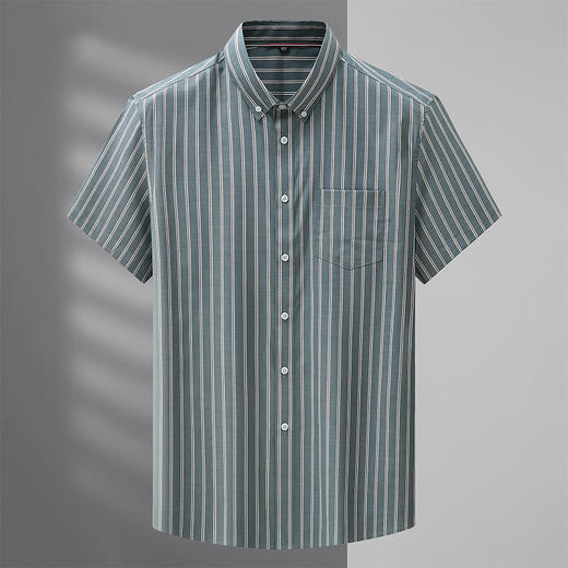 【100%棉】【DM】大依优型大码短袖衬衫加肥加大码半袖条纹全棉衬衫宽松衬衣夏季薄款男士 商品图2