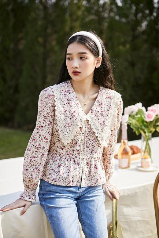 L.Fleuri 蕾丝翻领碎花上衣 15556 商品图3