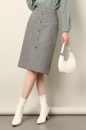 Le Malene 气质复古灰色高腰半身裙 17633