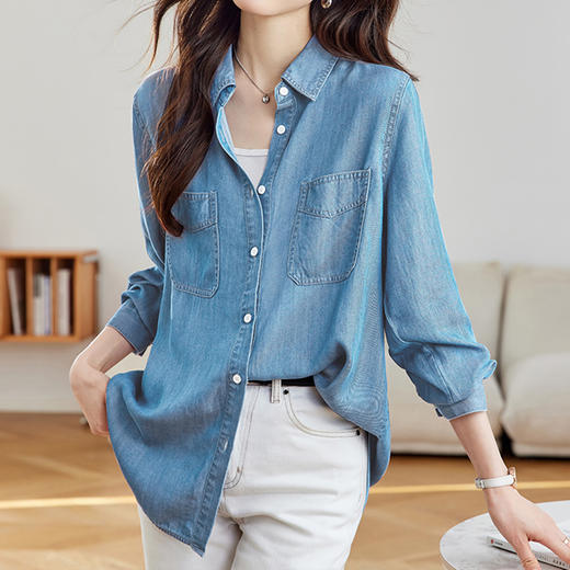 馥迦通勤百搭莱赛尔牛仔衬衫 商品图7