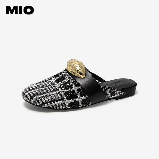MIO米奥穆勒拖鞋女夏季新款镂空时尚撞色平跟编织凉鞋包头拖M252240105 商品图0