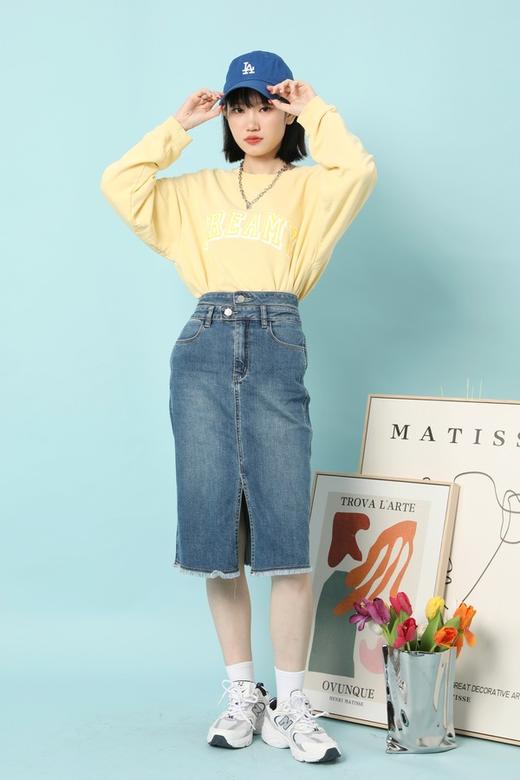 HAYES 设计款高腰前开衩牛仔半裙 15648 商品图2