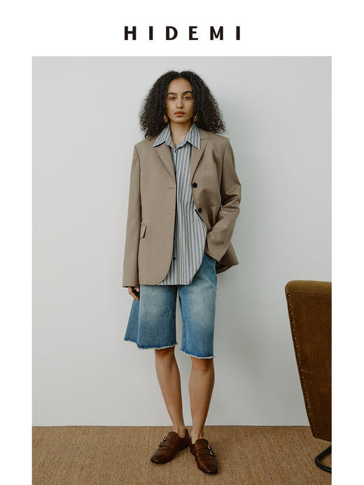 HIDEMI 自然甄选羊毛醋酸进口纱线极简西装马夹长裤三件套套装 商品图4