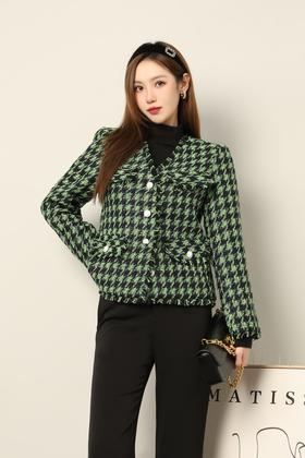 amadella 绿色收腰千鸟格短款外套 17696
