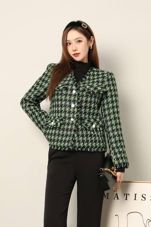 amadella 绿色收腰千鸟格短款外套 17696 商品图0