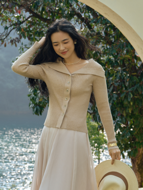 柔春佳人 丝棉混纺翻领开衫FCF1WSC043