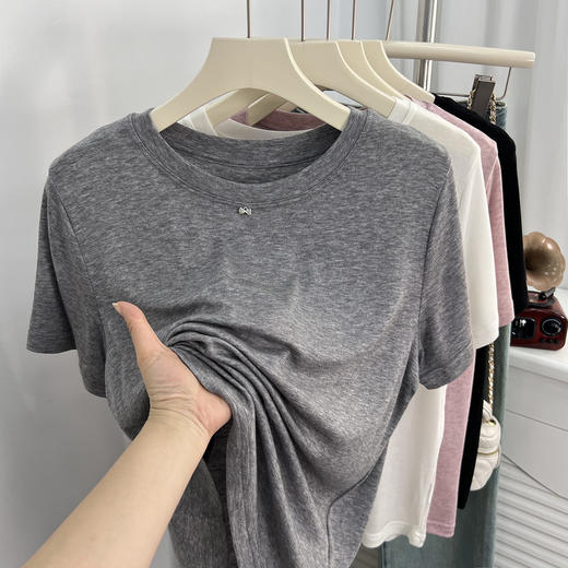 夏季【天丝短袖t恤女】轻薄柔软莱赛尔 宽松小个子短 款温柔纯色蝴蝶上衣  商品图7