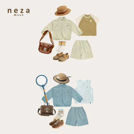 minizone-neza【蓝岛冰茶】儿童防晒套装男宝轻薄防晒速干外套女童短裤两件YN5914 商品图3
