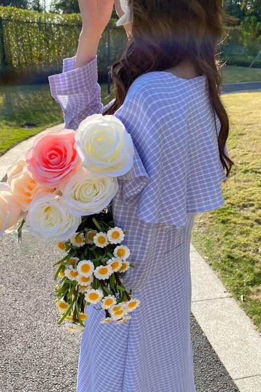 L.Fleuri 紫色娃娃领格纹连衣裙 15874 商品图3