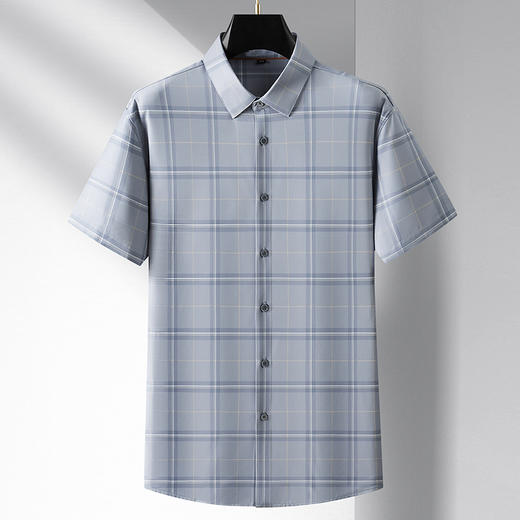 【无痕高弹】【DM】大依优型大码无痕高弹力格子短袖衬衫半袖衬衣男加肥特大码夏季薄款肥佬免烫上衣胖子 商品图6
