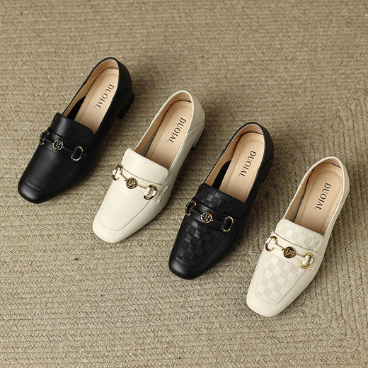 雀说 方头粗跟低跟乐福鞋女头层牛皮单鞋 商品图0