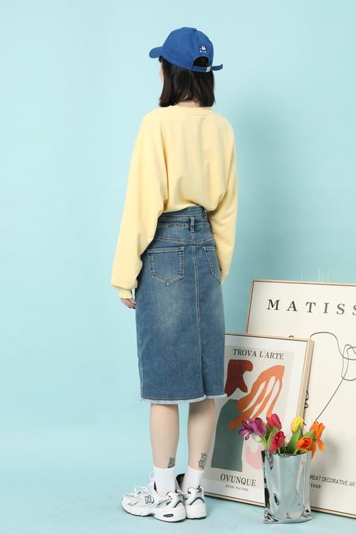 HAYES 设计款高腰前开衩牛仔半裙 15648 商品图3