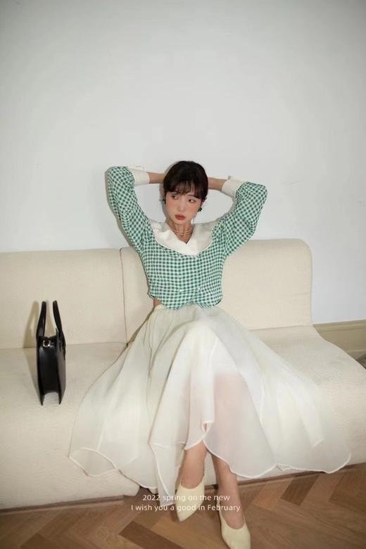 Stay2Weeks 青春撞色娃娃领绿格子上衣 15839 商品图0