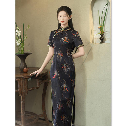 GX老上海复古中国风仿醋酸长款单层旗袍2025春夏新款旗袍 商品图3