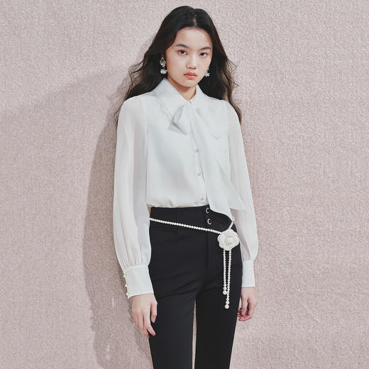 优雅气质系带蝴蝶结衬衫修身上衣女(货号:MF85TP753A1001) 商品图1