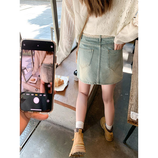 <曾小咸推荐>韩版复古高腰牛仔短裙 商品图1