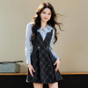 奢姿2025春季新款大码女装小香风假两件裙子胖妹妹格纹拼接连衣裙9951828968 商品缩略图3