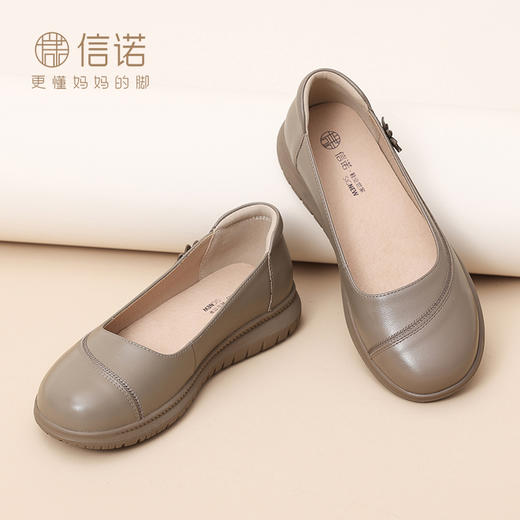 信诺真皮女单鞋闰月妈妈鞋2025春季新款一脚蹬软底皮鞋舒适奶奶鞋5C5216-5 商品图2