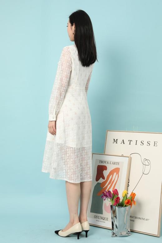 Le Malene V领白色蕾丝优雅连衣裙 15646 商品图4
