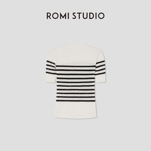ROMI STUDIO“法式优雅”绵羊毛混纺条纹短袖套头毛衫 RWCRS01618 商品图1