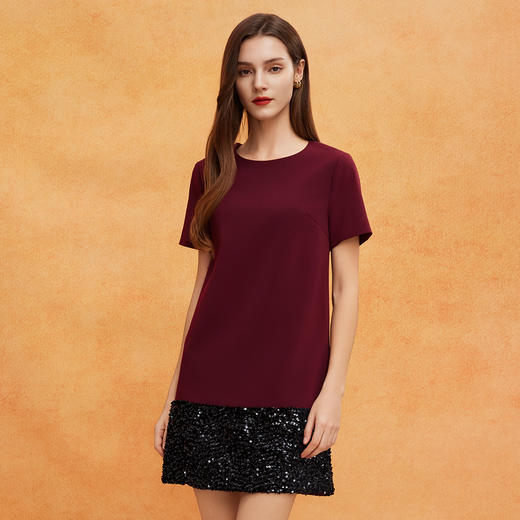 QE820斯尔丽2025春季新款宴会轻奢小礼服直身膝上显高拼接亮片连衣裙 商品图2