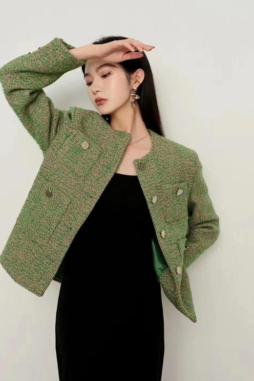 Le Malene 绿色精致圆领口袋纽扣外套 17722 商品图2