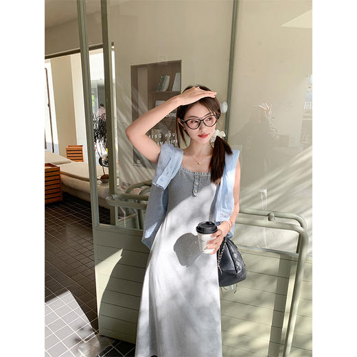 <曾小咸推荐>韩系百搭灰色背心吊带连衣裙 商品图3