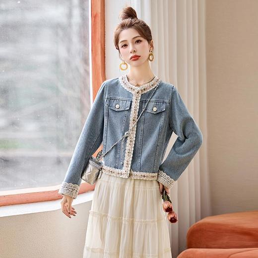 超好看小香风短款上衣，蕾丝拼接洋气牛仔外套HR-LJNA1315 商品图2