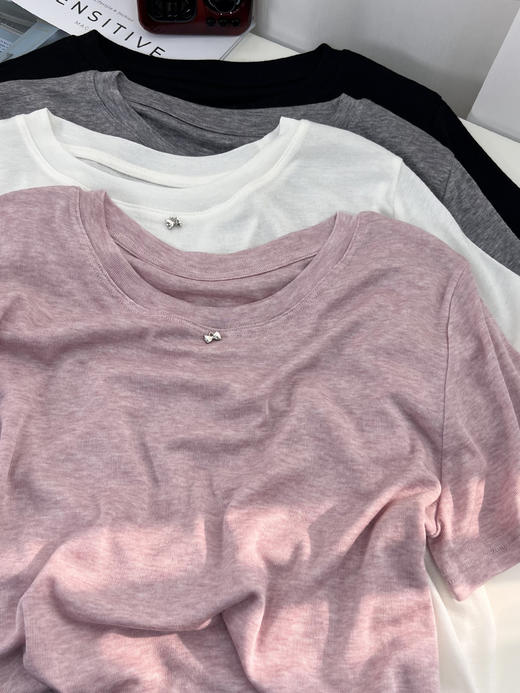 夏季【天丝短袖t恤女】轻薄柔软莱赛尔 宽松小个子短 款温柔纯色蝴蝶上衣  商品图0