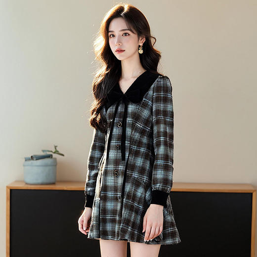 奢姿2025年春季新款大码女装法式娃娃领裙子胖妹妹学院风连衣裙9951857211 商品图4