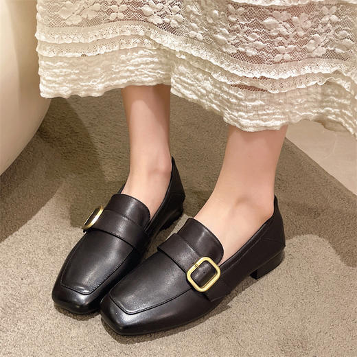 雀说 头层牛皮方头乐福鞋女25707 商品图1