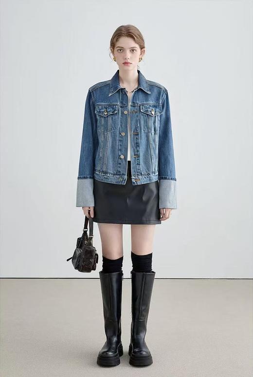 【外套】明星同款水晶宽袖口烫钻高级感牛仔外套-喜出 商品图2