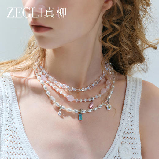 ZEGL真柳设计师点彩系列晨露水晶项链女款2025新款锁骨链春夏配饰 商品图0