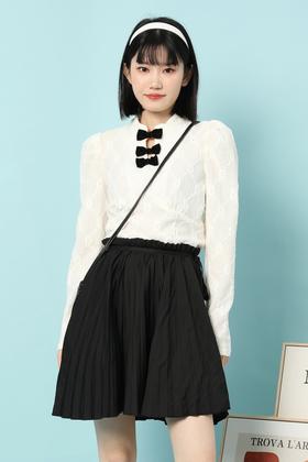 Stay2Weeks 可爱国风丝绒蝴蝶结泡泡袖上衣 15614