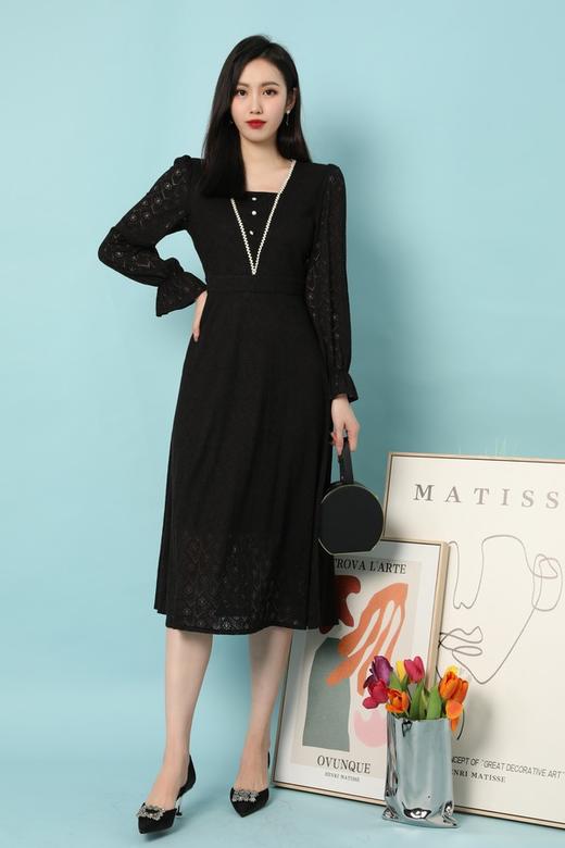 Le Malene 黑色镂空蕾丝优雅连衣裙 15650 商品图0