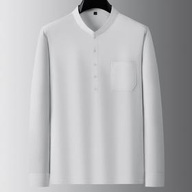 【牛津麻料】【DDA】大依优型大码长袖衫休闲立领棉质衬衣服男士加肥加大码简约胖子春款