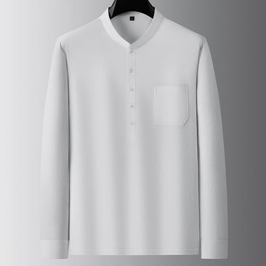 【牛津麻料】【DDA】大依优型大码长袖衫休闲立领棉质衬衣服男士加肥加大码简约胖子春款 商品图0