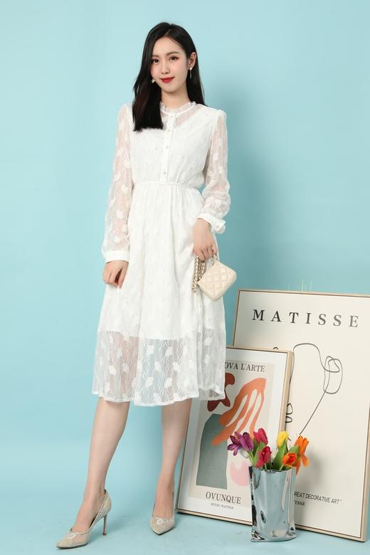 Le Malene 白色蕾丝优雅连衣裙 15641 商品图1