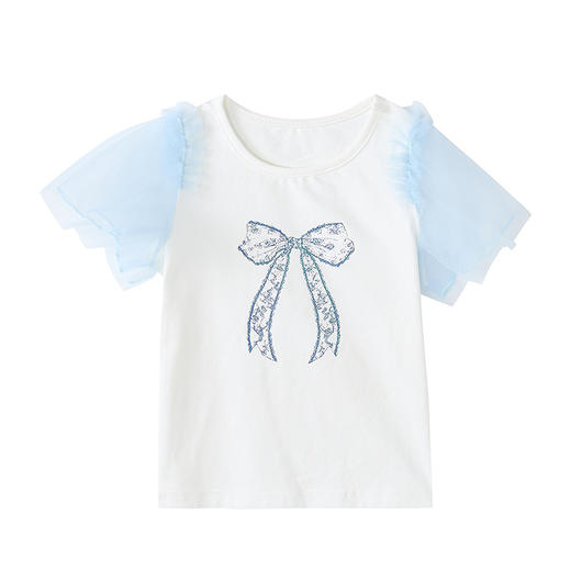 笛莎Deesha 童装女童T恤2025夏新款女童芭蕾风蕾丝蝴蝶结圆领丅恤 商品图4