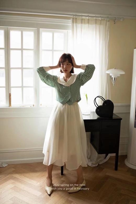 Stay2Weeks 青春撞色娃娃领绿格子上衣 15839 商品图1