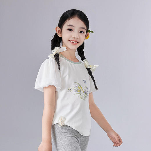 笛莎Deesha 童装女童T恤2025夏新款女童国风图案圆领T 商品图1