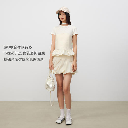 lost in echo2025春夏新款松弛真丝荷叶边低领深U羊毛无袖背心女 商品图1