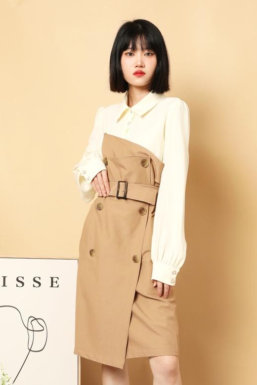 amadella 通勤双排扣收腰拼接连衣裙 15634 商品图3