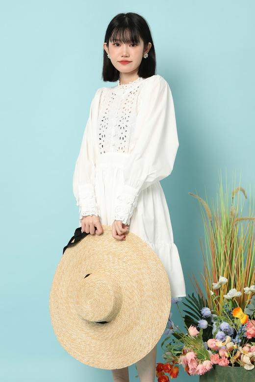 L.Fleuri 气质收腰褶皱感镂空连衣裙 15773 商品图3