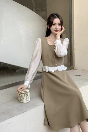 L.Fleuri 拼接式温柔卡其连衣裙 17691