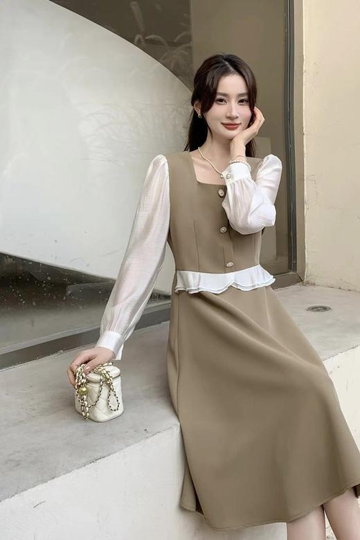 L.Fleuri 拼接式温柔卡其连衣裙 17691 商品图0