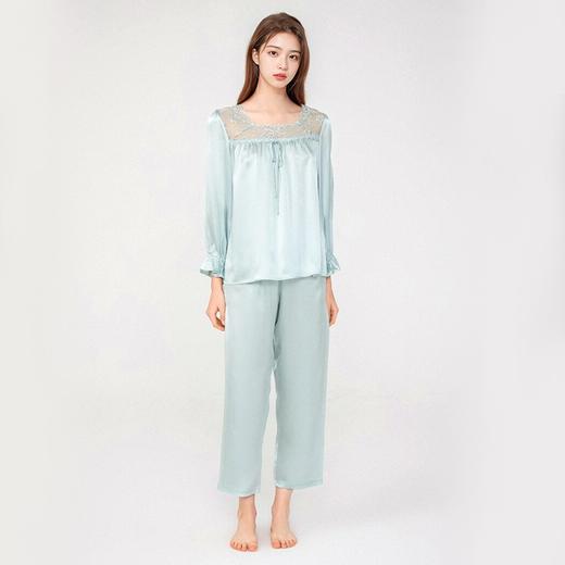 【宫廷风！桑蚕丝长袖家居服】一次真丝睡眠=3次全身SPA，轻盈裸感无束缚，低敏亲肤透气散热，100%桑蚕丝公主风长袖方领法式家居服套装QQ 商品图1