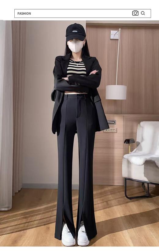 【春上新】憬J ·女神裤黑色开叉微喇叭裤16198-喜出 商品图7