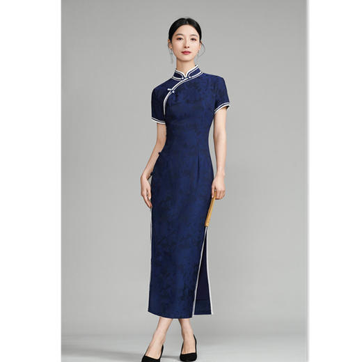 GX老上海复古中国风长款短袖双面提花旗袍2025春夏新款旗袍裙 商品图0
